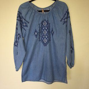 Peasant / Boho emboidered denim blouse